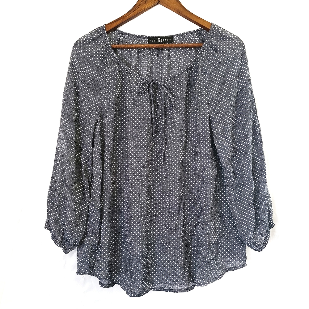 Blue white polka dot top large -F